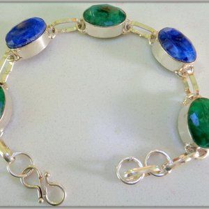 NATURAL SAPPHIRE GREEN EMERALD 925 SILVER BRACELET